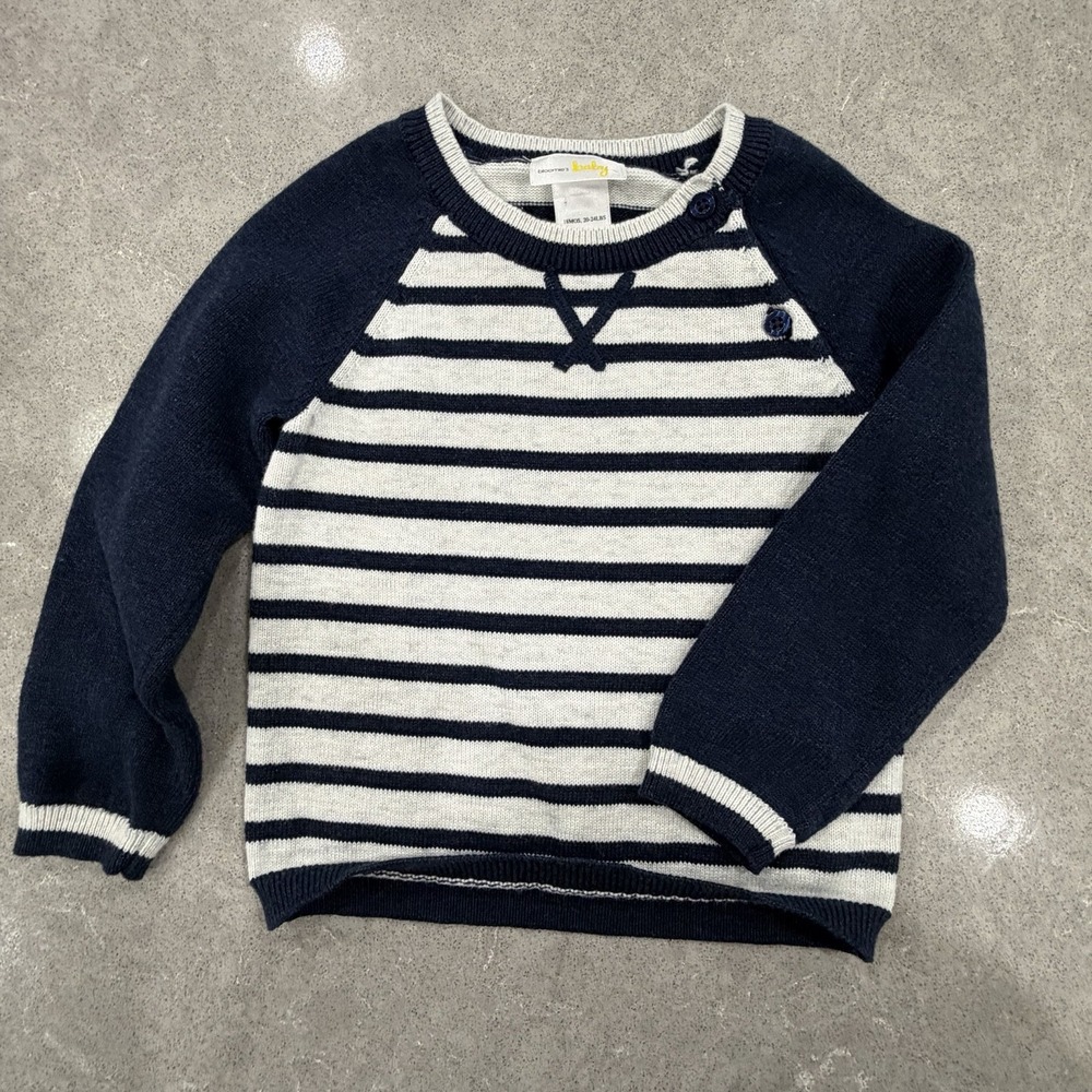 Bloomies Baby 18mo Blue White Striped Collar Button Sweater